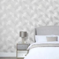Dunelm Feather Silver Wallpaper 7 Dunelm Feather Silver Wallpaper -Dunelm Shop 30783104 alt02
