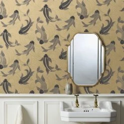 Dunelm Decorative Fish Gold Wallpaper