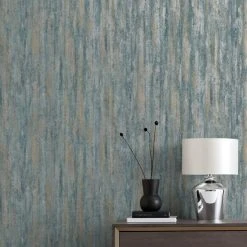 Dunelm Luxe Textured Stripe Teal Wallpaper