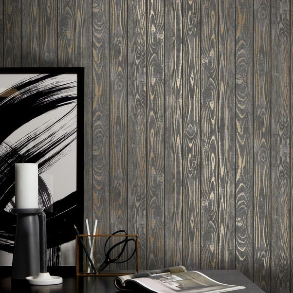 Dunelm Metallic Wood Wallpaper