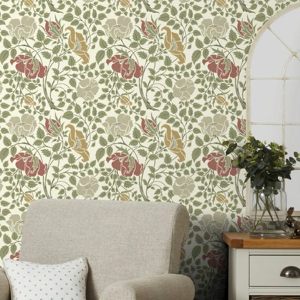 Arts And Crafts Botanical Cream Wallpaper - Image 2