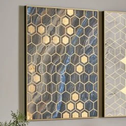 Pacific Lifestyle Black Marble Canvas Print With Gold Geo Pattern