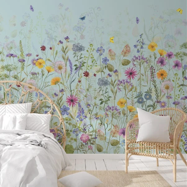 Dunelm Spring Flowers Duckegg Blue Mural