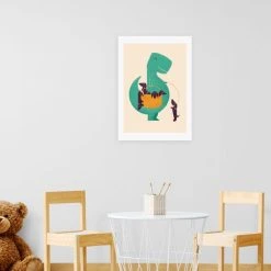 East End Prints T-Rex & His Basketful Of Wiener Dogs Print