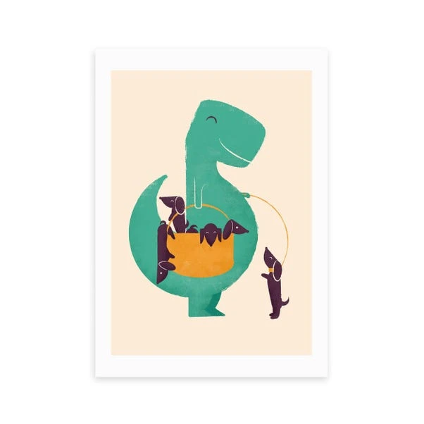 East End Prints T-Rex & His Basketful Of Wiener Dogs Print - Image 2